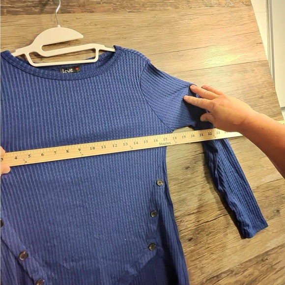 Love Ribbed Blue Long Sleeve Top with Button Detail - Picture 2 of 6